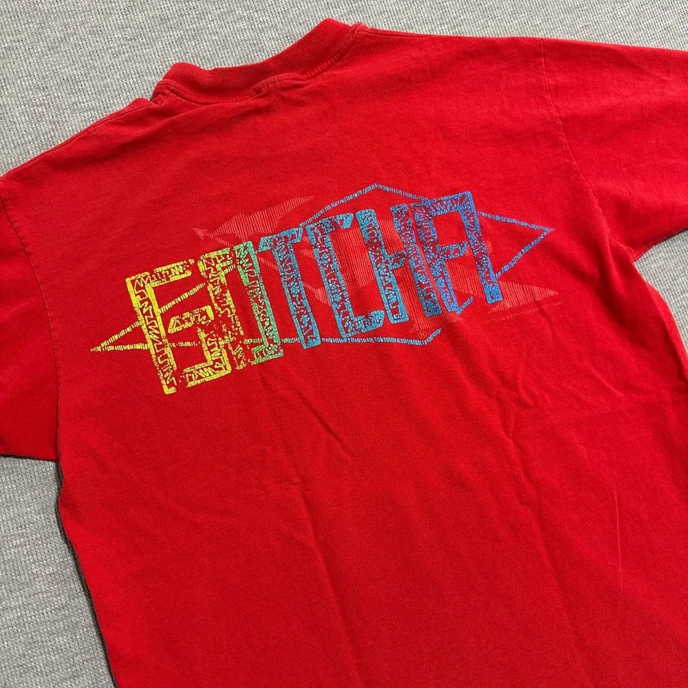 Vintage 1989 Gotcha Surf Double Sided Rainbow Multicolor Spellout Tee Red Medium